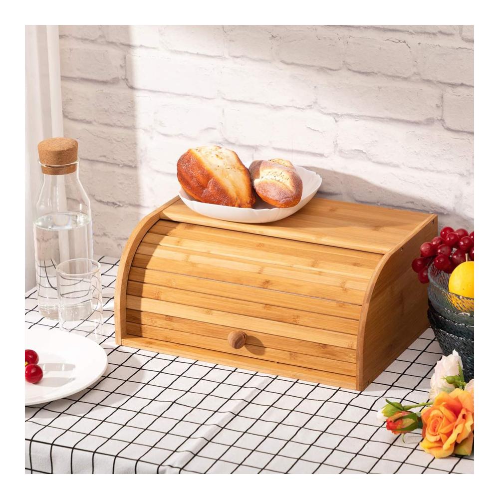 Hübscher Brotkasten aus Natürlichem Bambus - Großer Brotkorb mit Roll-Deckel | Brotkästen für Küche | Eco Bread Box zum Frischhalten von B