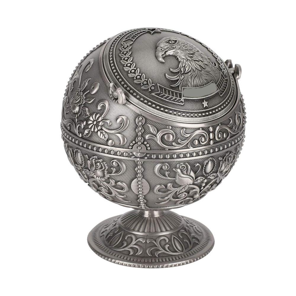 Exklusiver Globus Aschenbecher aus Zinklegierung | Vintage Design mit innovativem Winddicht-Deckel | Stilvolles Kunsthandwerk für Heimdekoration | Perfektes Accessoire