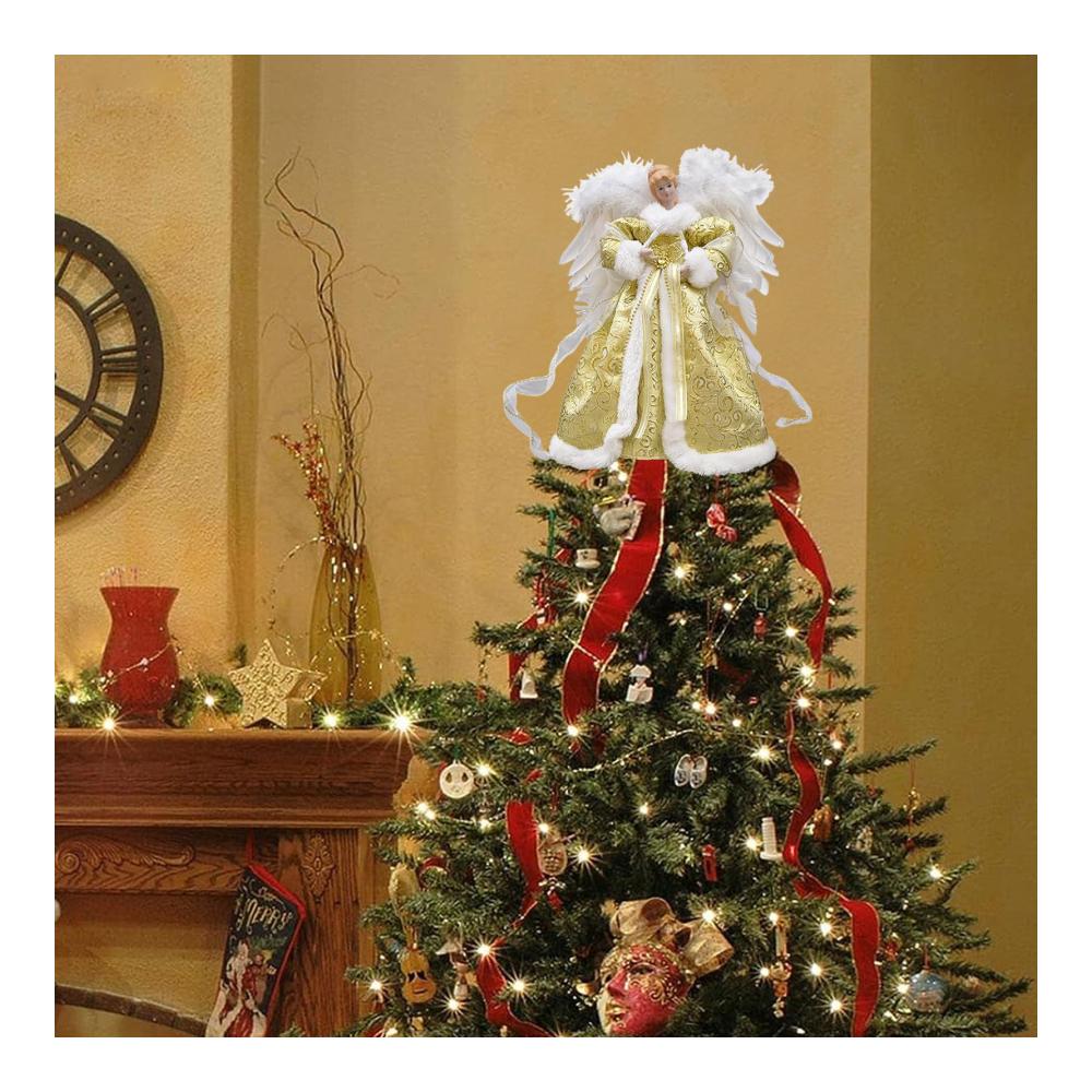 Erleuchten Sie Ihre Festtage mit der strahlenden Spitze 126-Zoll-Engelfigur mit beleuchteten Flügeln und Glöckchen. Perfekte Weihnachtsbaumspitze für Feiern und Innenräume