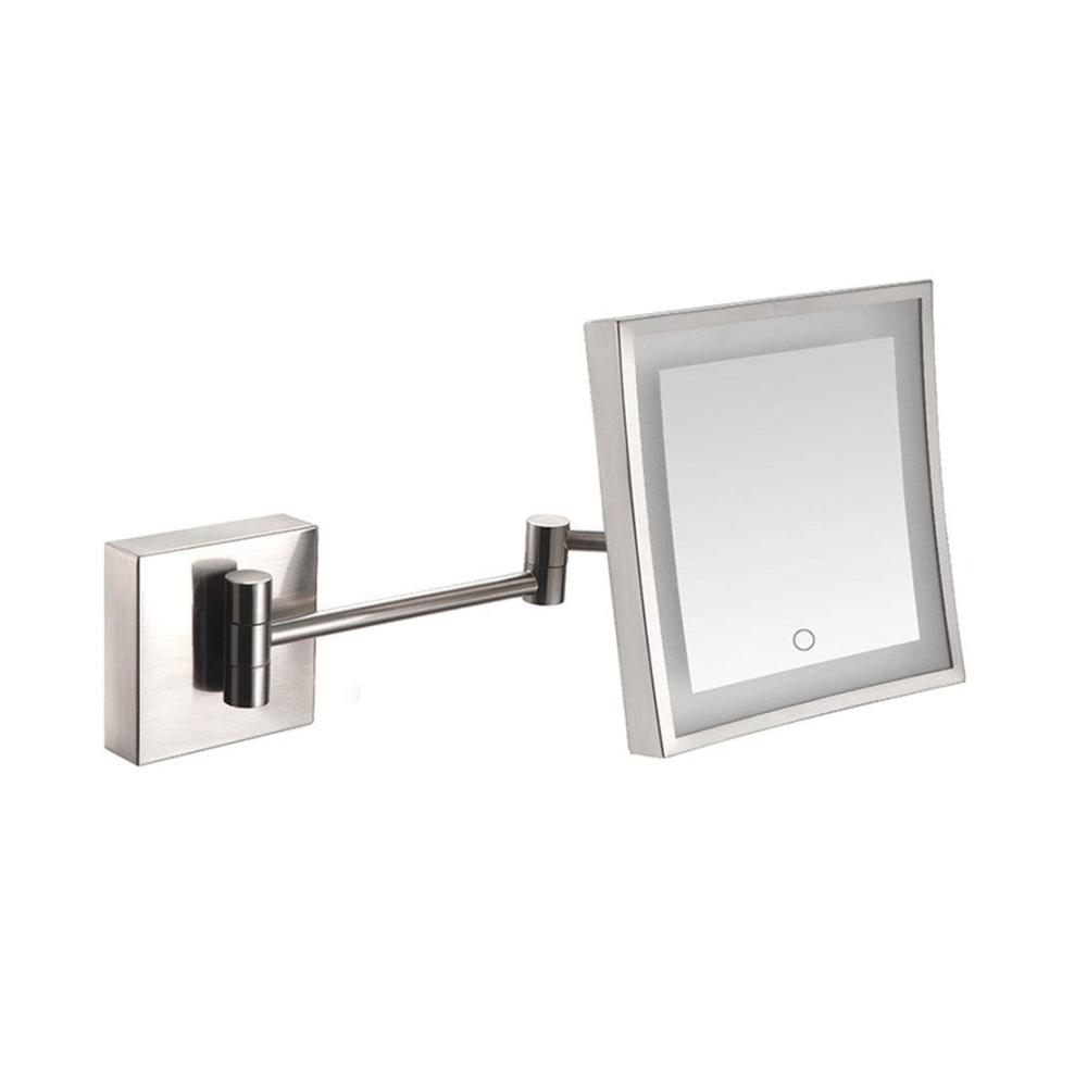 Erleben Sie Perfektion 3X LED-Wand-Kosmetikspiegel aus Edelstahl mit Touchscreen 360-Grad-Schwenkrotation 8 Zoll quadratisch für Badezimmer. Ihr Beauty-Must-Have! (Farbe Nickel Größe USB