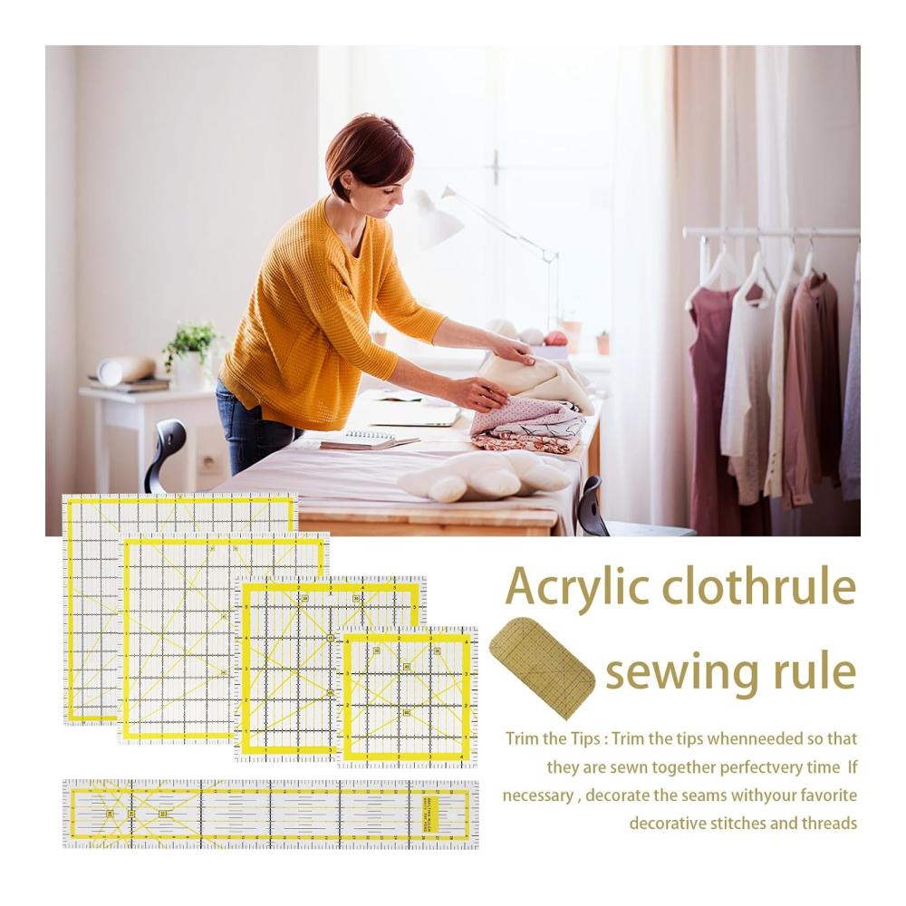 Präzisions Lineal Set für Quilten und Nähen - 6-teiliges Acryl Patchwork Lineal Set mit zweifarbigen Rasterlinien - Quadratische Schneider Lineale für perfekte Schnitte - Transparente Universal Lineale für Basteln und Nähen