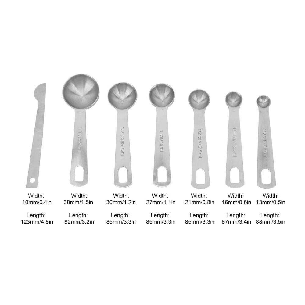 Messlöffel-Set aus Edelstahl mit Nivellierer | 7-teiliges Back-Messlöffel-Set | Für Backen und Kochen | Passt in Gewürzgläser | Robust und prä