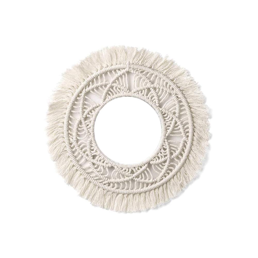 Boho-Chic Makramee Wandspiegel Rahmen - Handgefertigter Runder Dekor-Rahmen für Zuhause - Hängende Wanddekoration ohne Spiegel - Stilvolle Böhmische Akzente (Typ B