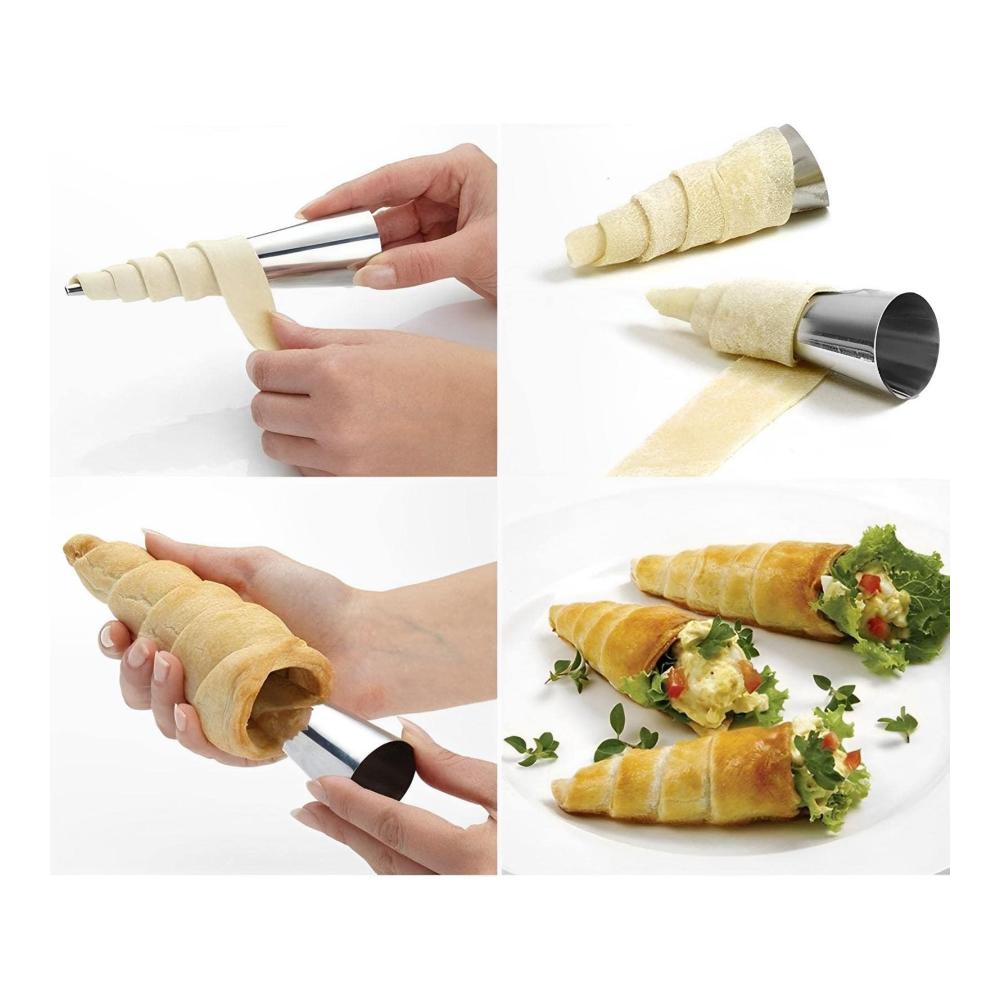 Entdecken Sie unser vielseitiges Backformset Edelstahl Cannoli-Form Cremebrötchenform Lady-Lock-Form Croissant-Schale und mehr! Perfekt für Ihre Backabenteuer