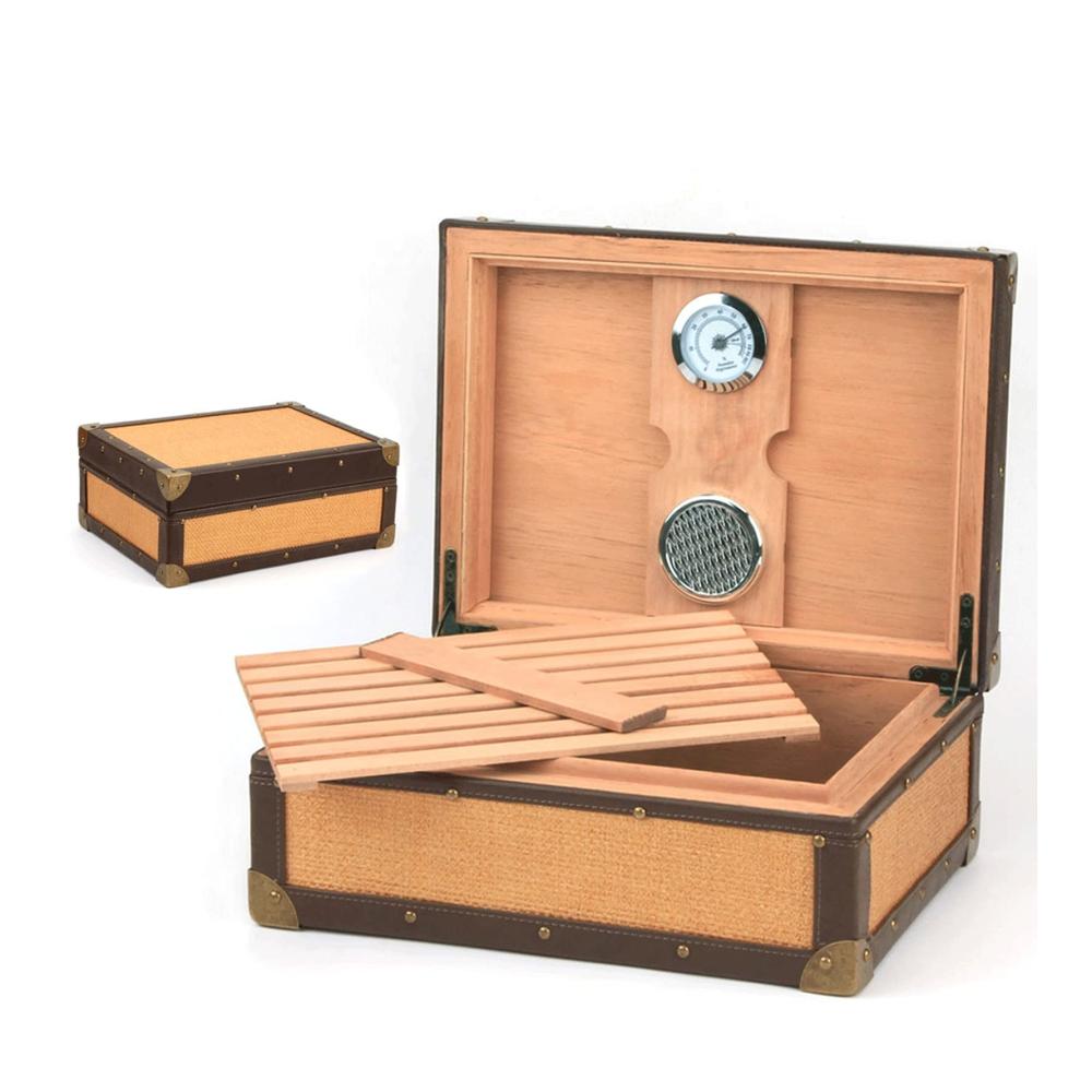 Hochwertiger Zigarren Humidor aus Zedernholz | Luftbefeuchter & Hygrometer | Tragbare Desktop-Aufbewahrungsbox für Reisen | Ideales Geschenk für Zigarrenliebhaber