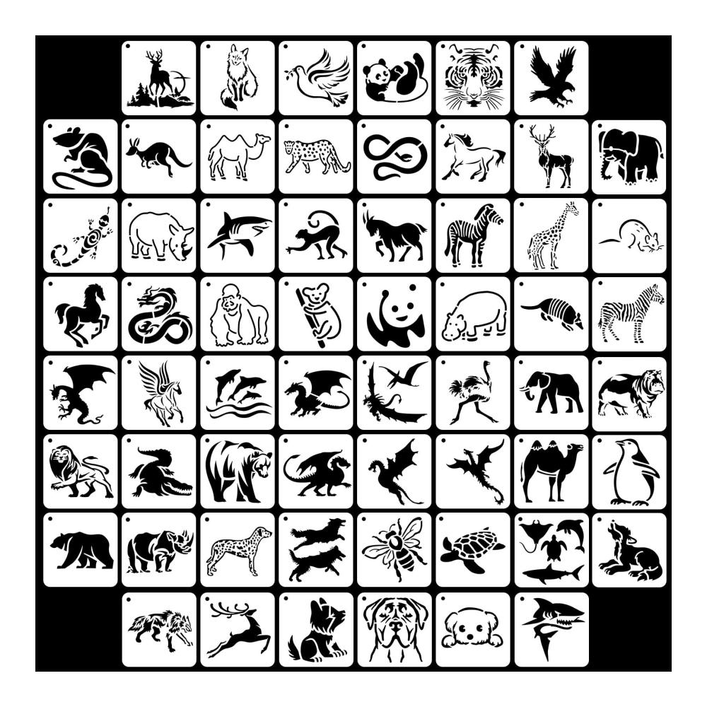 Kreatives Zeichnen leicht gemacht OOTSR 60-teiliges Set mit Schablonen für Tiere & Typografie - DIY-Malschablonen für Wildtiere Meeresleben Drachen. Ideal für Scrapbooking Holzmöbel und Leinwanddekoration