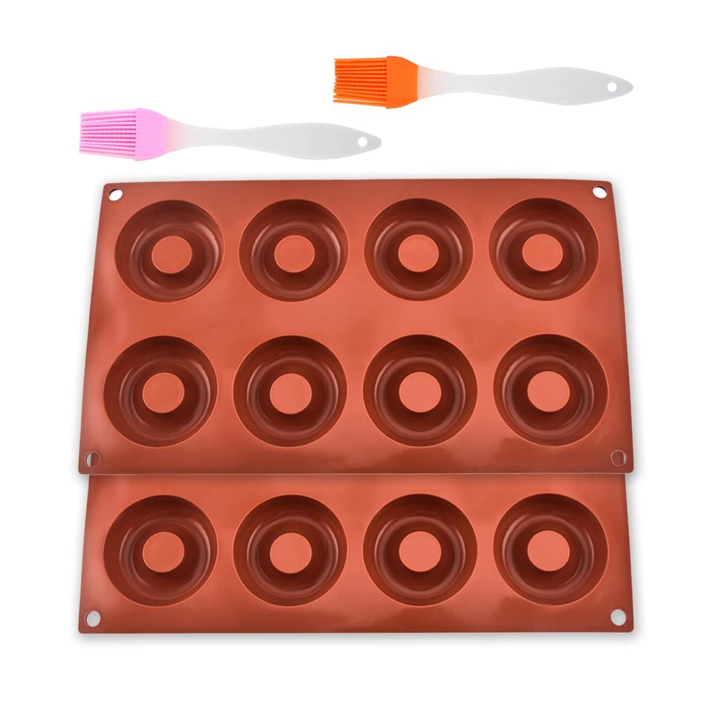 Backen Sie perfekte Muffins & Donuts! 2er Set Thnkstaps Silikon-Donut-Backformen mit hitzebeständigem Backblech. Antihaft & flexibel für 8 Donuts pro Form. Inklusive Pinsel für müh