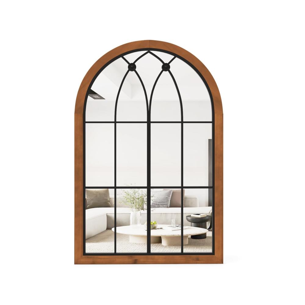 Entdecken Sie den Charme mit unserem Wandspiegel aus Tannenholz | Dekorativer Fensterspiegel mit elegantem Bogenrahmen für Wohnzimmer Schlafzimmer und Flur | Zeitlose Eleganz mit 90 x