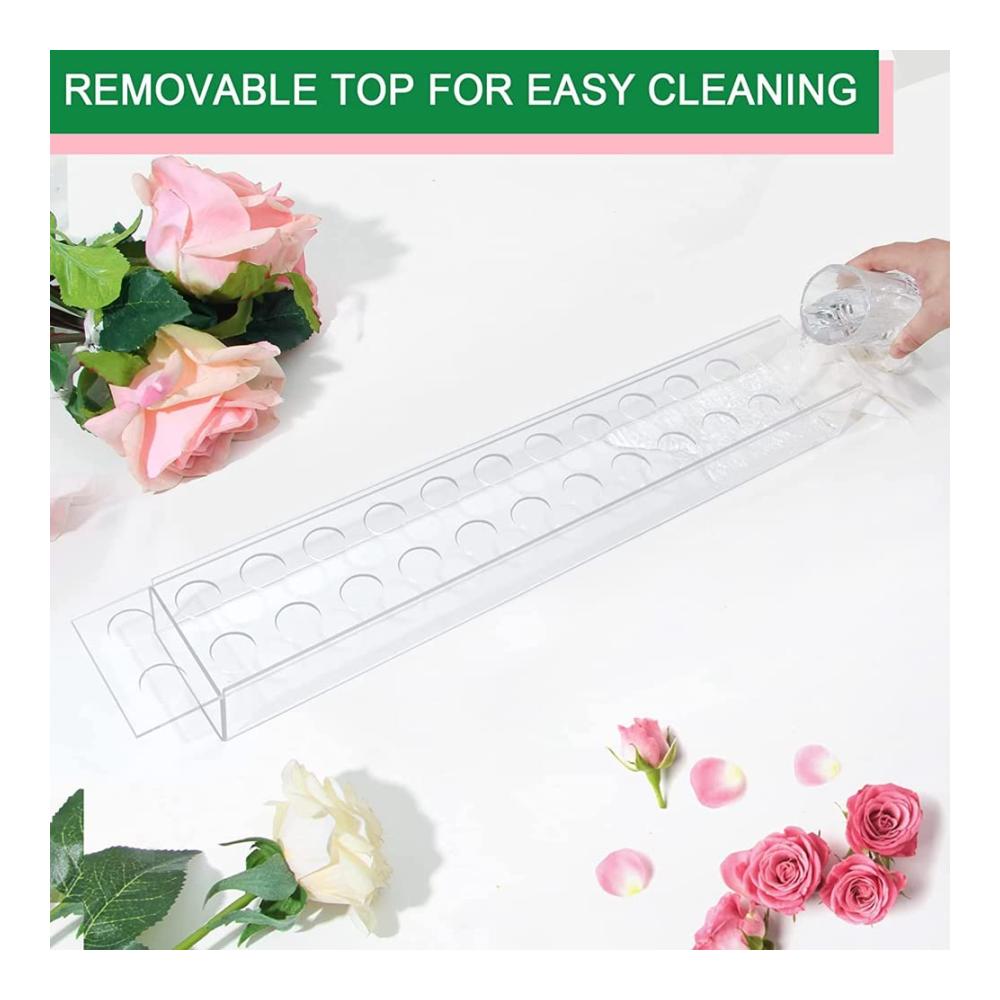 Elegante Rechteckige Acrylvase Klar & Modern 61 cm Dekorative Blumenvase mit 24 Löchern - Ideal für Hochzeiten & Heimdekoration - Stilvolle Vasenkollektion für zeitlose Eleganz