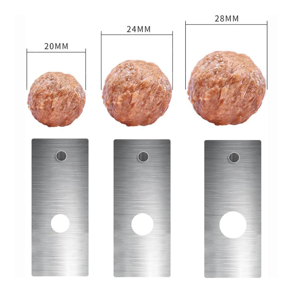 Entdecken Sie den Meister des Fleischklopfens! Kommerzieller Edelstahl-Fleischbällchen-Maker mit 750 W Leistung. Elektrischer Fleischbällchen-Maker produziert 200–230 Stück/min in 3 Formen (20/24/28 mm). Perfekte Werkzeuge zur Herstellung von Schweinefleisch Fisch und Huhn. Verleihen Sie Ihren Gerichten den richt