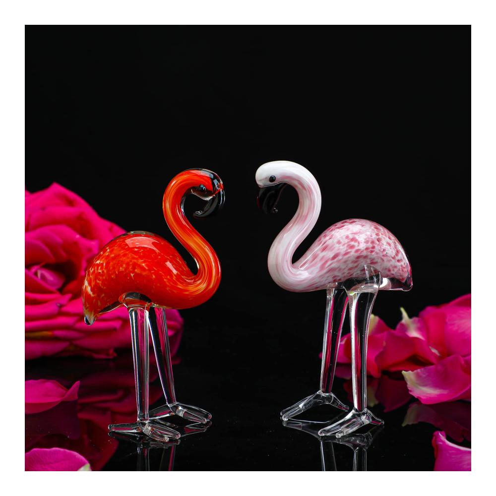 Entdecken Sie die Eleganz 2 Exquisite Glasfiguren - Handgefertigte Flamingos als Kunstobjekte für stilvolle Heimtischdekoration - Mundgeblasene Glaskunst für einzigartigen Charme in Ihrem Zuhause