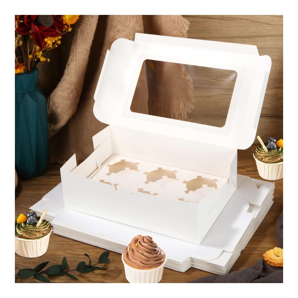 Kuchenbehälter 30er Cupcake & Muffin Boxen mit Fenster - Praktische Verpackung für 6er Cupcakes - Ideal für Geburtstage & Feiern - Stabil & Attraktiv - Weiß 24 x 16 x 7