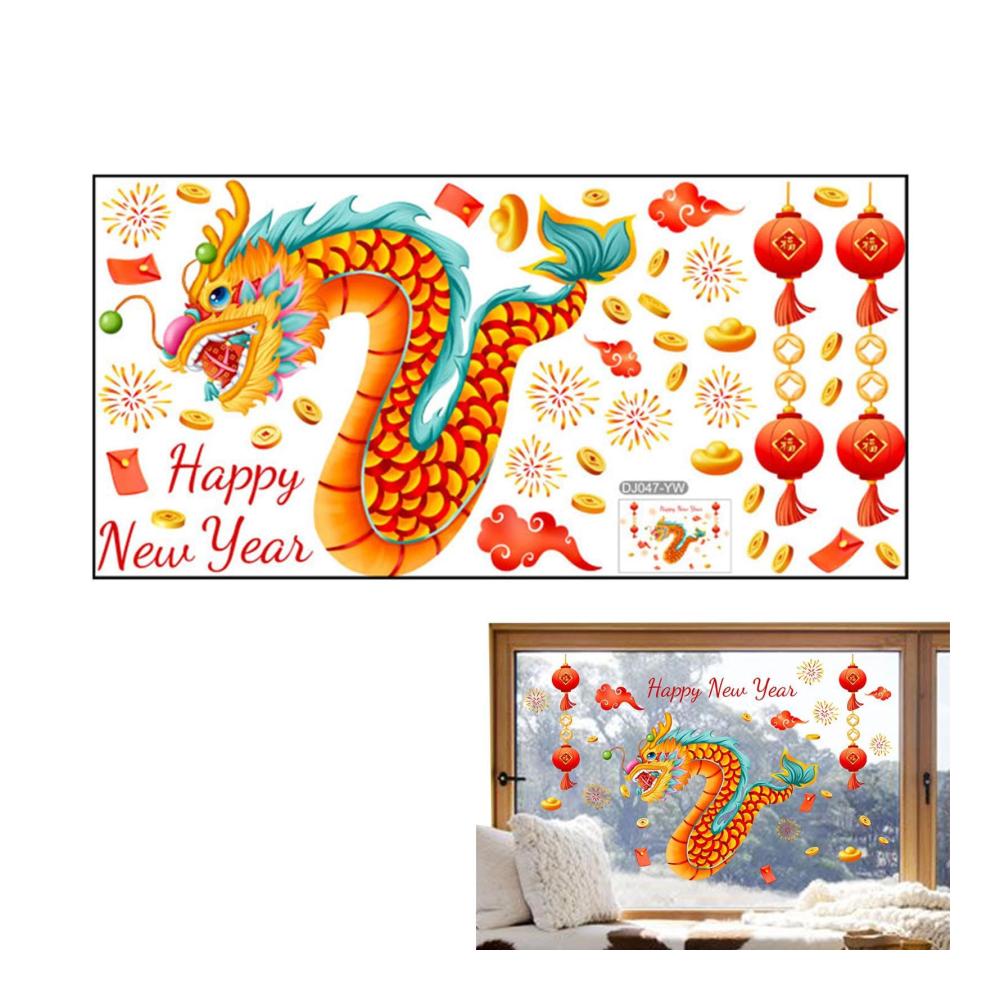Frohes Neues Jahr 2024 Sticker Fensteraufkleber für das Jahr des Drachen | Dekoration für Glück und Fortune | Monddrachen-Jahr Wandkunst - Statische Lvtfco
