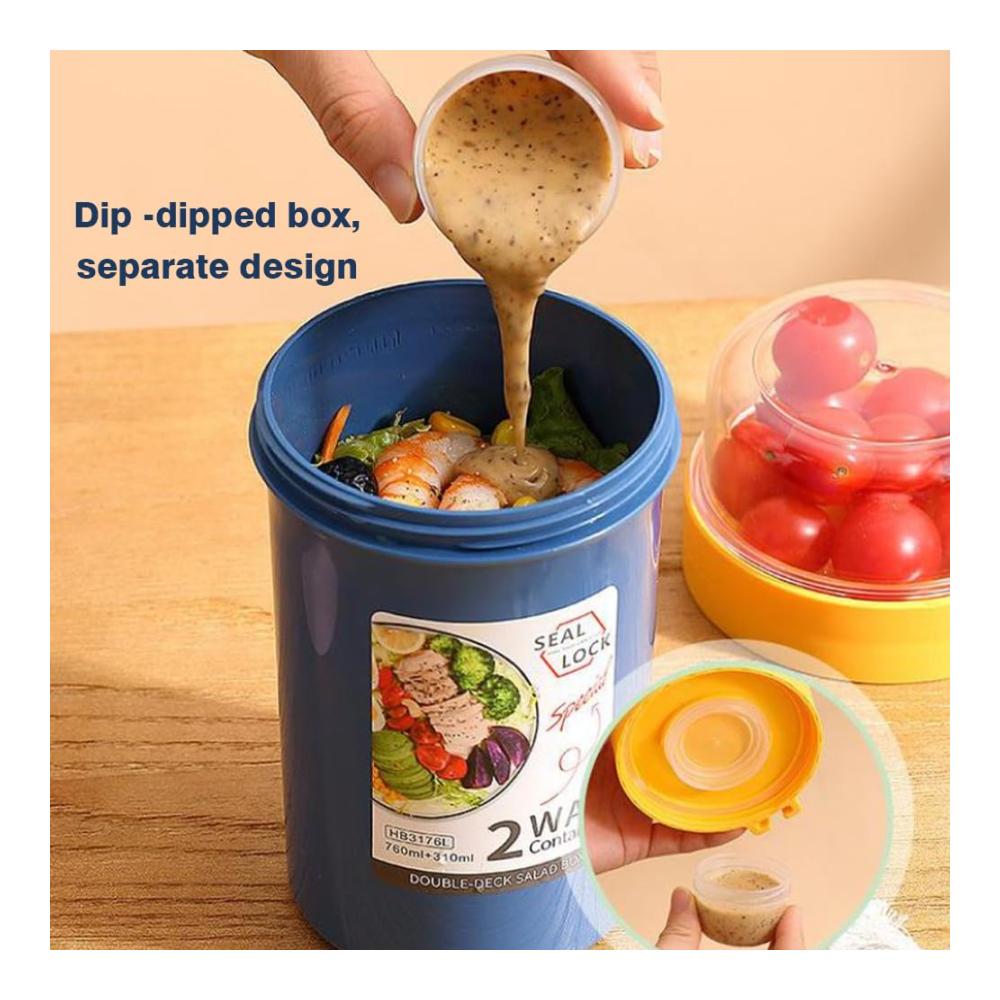 Frühstücks-Müslibecher wiederverwendbarer Haferbehälter mit Löffel | Obstsalatbecher mit Deckel | Brei-Glas für Schule Büro Reisen Picknick – 230 ml 760 ml (blau