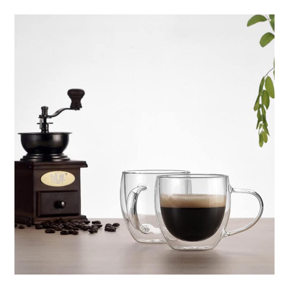 Doppelwandige Kaffee- & Teegläser Set | 200ml hitzebeständige Glasbecher für Cappuccino Latte Tee Saft & mehr | Stilvolle Kaffeetassen mit Griff |
