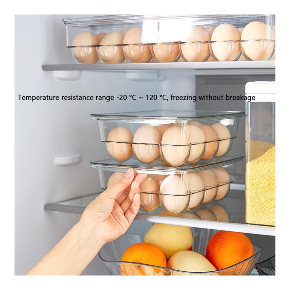 Eierbecher Deluxe 2er-Pack Kühlschrank Eierbehälter mit Deckel und Griff - 12er Klare Stapelbare Kunststoff-Eierschalen für Perfekte Aufbewahrung und Organisation - Einfach Frische Eier Genießen