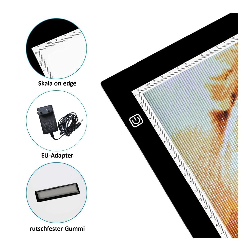 LED Leuchtkasten A2 - Brillantes Zeichnen & Diamond Painting mit ultradünnem 7mm Design stufenlos dimmbar inkl. 2 Clips und 12V 2A Adapter - Große Leuchtplatte für kreative Skizzierungen
