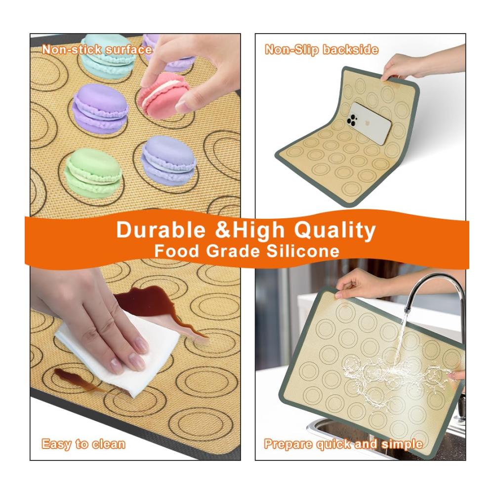 Entdecken Sie die Ultimative Backmatte für Makronen! 2 Stück Antihafte Silikon Backmatte 42x29.5cm - BPA frei Perfektes Backzubehör für Makronen Kuchen und Brot