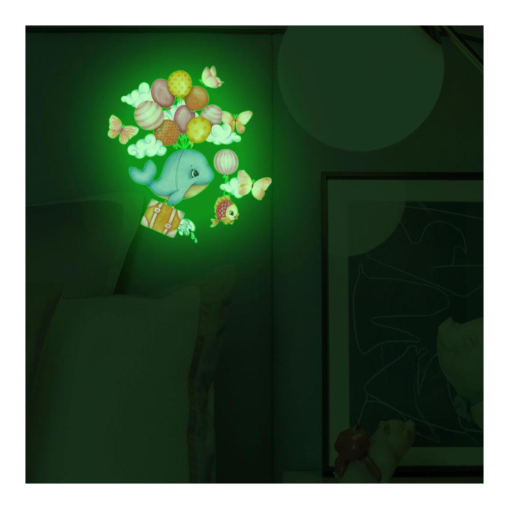 Verzaubern Sie Ihr Zuhause! 2er-Pack Leuchtende Lichtschalteraufkleber für Mädchen- und Jungenzimmer - Selbstklebend Ballon- und Delfinmuster - Leuchten im Dunkeln - 30 * 20CM