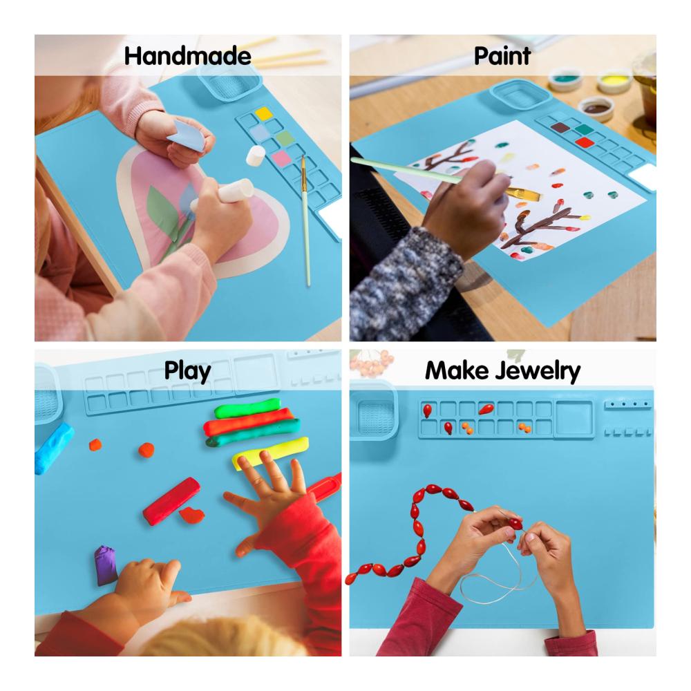 Kreativer Maluntergrund für Kinder | Schwämme mit Silikonunterlage | Inklusive Pinselbecher und Farbhalter | Abwaschbar | 508 x 406 cm | Ideale Kunstmatte für K
