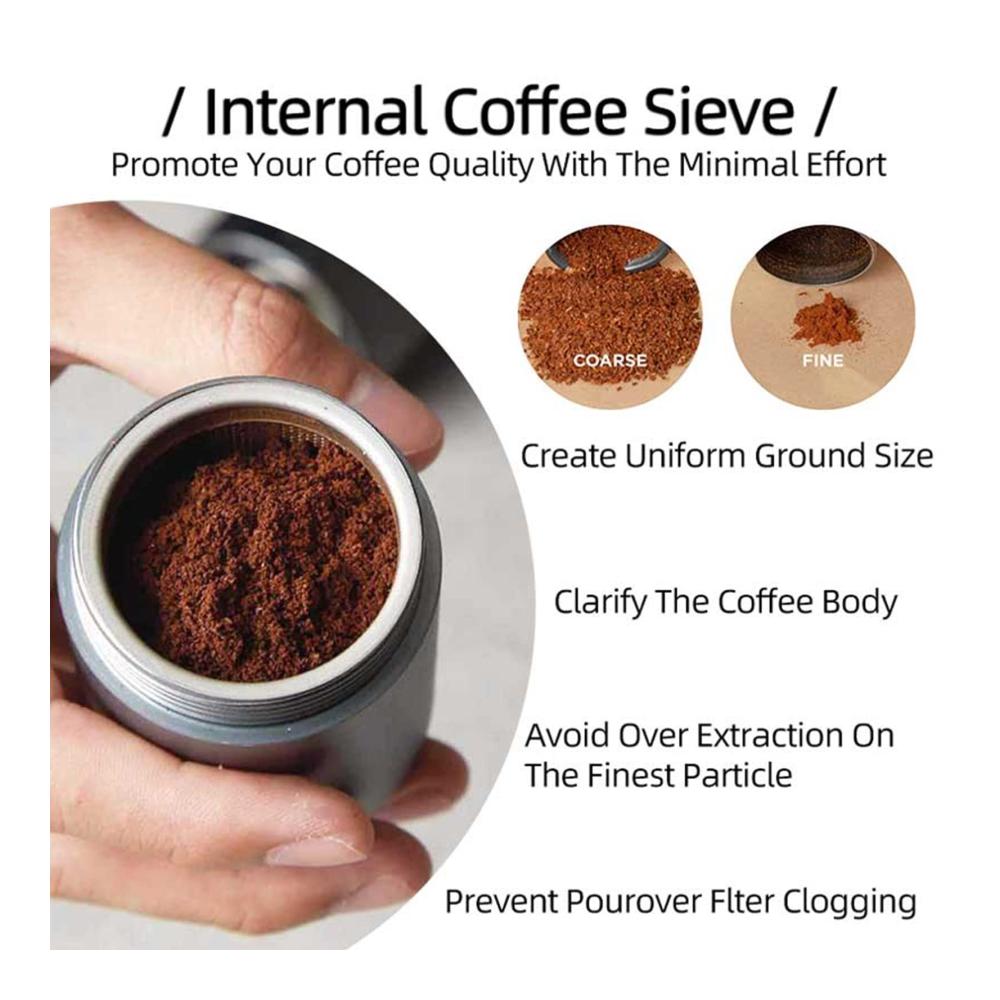 Entdecken Sie die STARESSO Manuelle Kaffeemühle – Espresso Mühle mit präzisen Einstellungen aus Edelstahl für unterwegs! Ideal für Camping und Reisen 35g Kapazität konische Mahlwerke (D