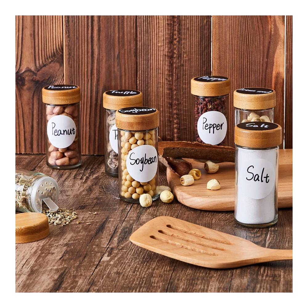 Entdecken Sie die Magie der Gewürze mit Rocneuna 24 runde Gewürzgläser aus umweltfreundlichem Glas (120 ml) mit Bambusdeckeln. Praktischer Streueinsatz Trichter und Kreidestift Etiket für mühelose Organisation. Verleihen Sie Ihrer Küche den perfekten Hauch von Geschmack und Stil