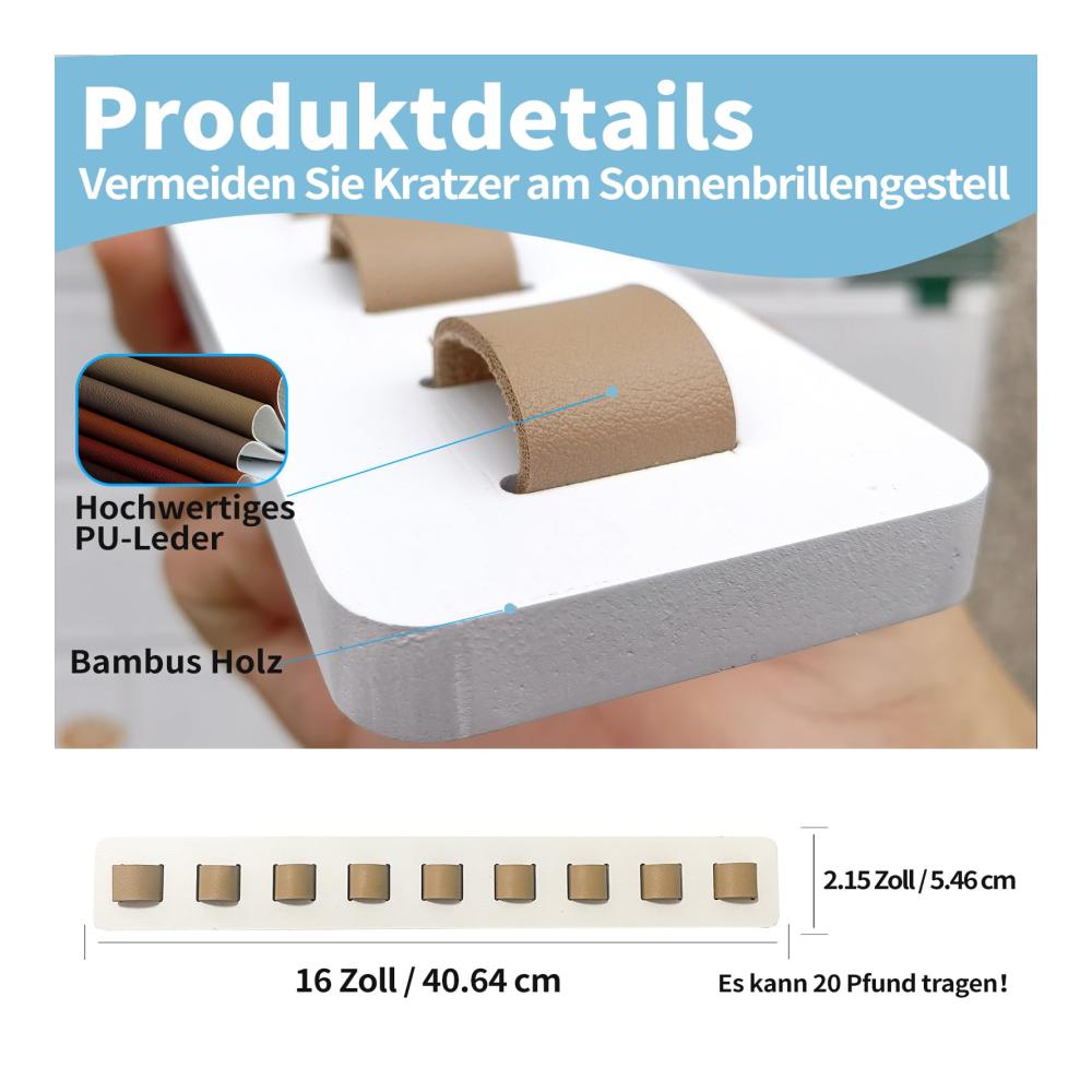 Brillenständer Hakenständer FINDAMAZE Holz Brillenhalter & Organizer Wandmontage | Platz für mehrere Brillen | Stilvolles Brillen-Display in Weiß | Praktischer Ständer & Stütze für Sonnenbrillen