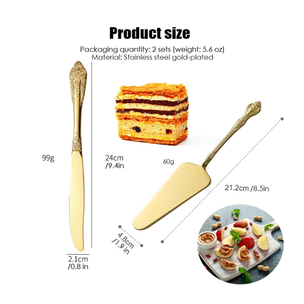 Kuchen- & Tortenheber Set aus Edelstahl – Präzises Schneiden mit gezackten Kanten – Ideal für Hochzeiten – Goldene Eleganz – 2-teiliges Set