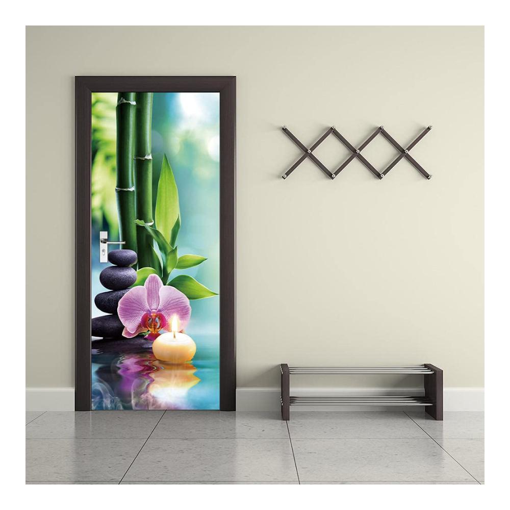 Orchidee & Zen 3D Türtapete | Selbstklebende Türfolie | Großformatiger Türaufkleber 88x200cm | Dekorative Türposter für Zuhause | Einfache Installation & Hochwertiges PVC-Material