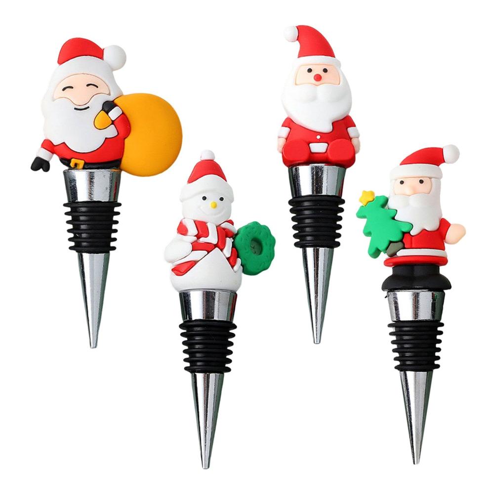 Weihnachtszauber 4er Set Weinverschlüsse & Ausgießer | Festliche Flaschenstopfen für Champagner & Wein | Ideales Barzubehör für die Feiertage