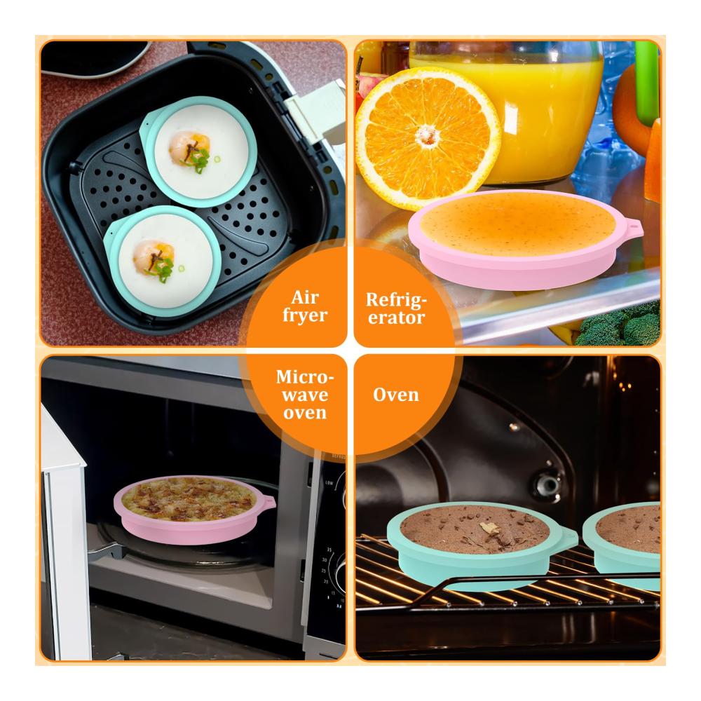Silikon Backformset 8-teiliges Rund Kuchenformen-Set (10cm und 15cm) - Antihaft & BPA-frei - Perfekt für Heißluftfritteuse und Backofen - Backspaß gar