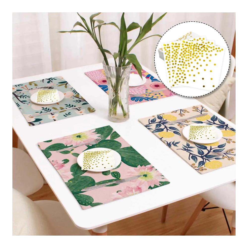 Servietten Gold Dots 80 Stück 2 lagig - Elegante Golden Foiled Papierservietten - Weiße Serviette mit Goldenen Punkten - Ideal für Deko Party Geburtstag Hochzeit und Feiertagsfeier - 33 x 33 cm