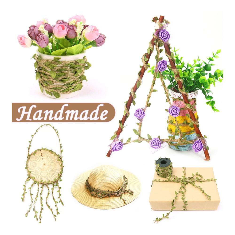 2 Rollen Juteschnur mit Blatt | Natürliche Pflanzen-Deko für Hochzeit & DIY Kunsthandwerk | Künstliche Blätter & Holzclips inklusive | Garten- und