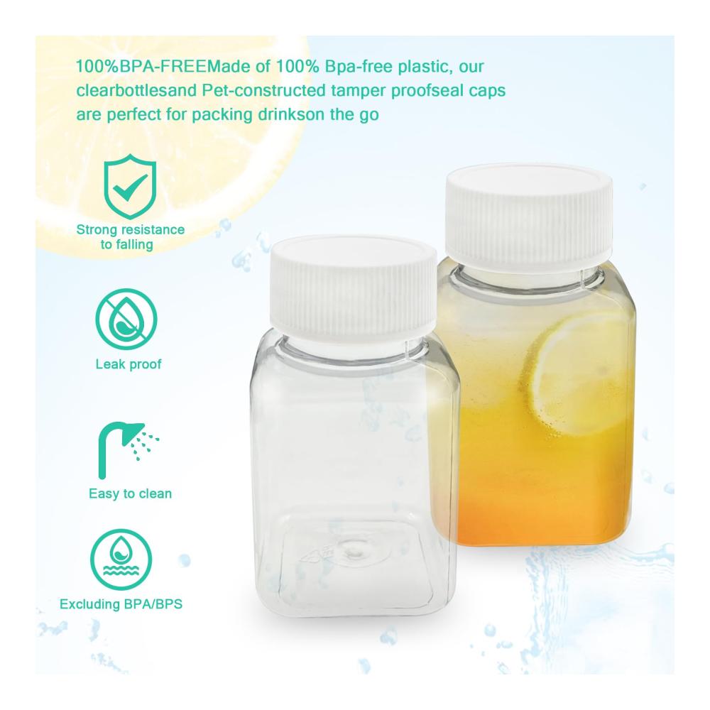 20er Set Transparente Glasbehälter & Töpfe mit 64 Mini-Tags für Feststoffe und Flüssigkeiten - Perfekt für Süßigkeiten Milch Saft - Mini Trinkflaschen (100 ml