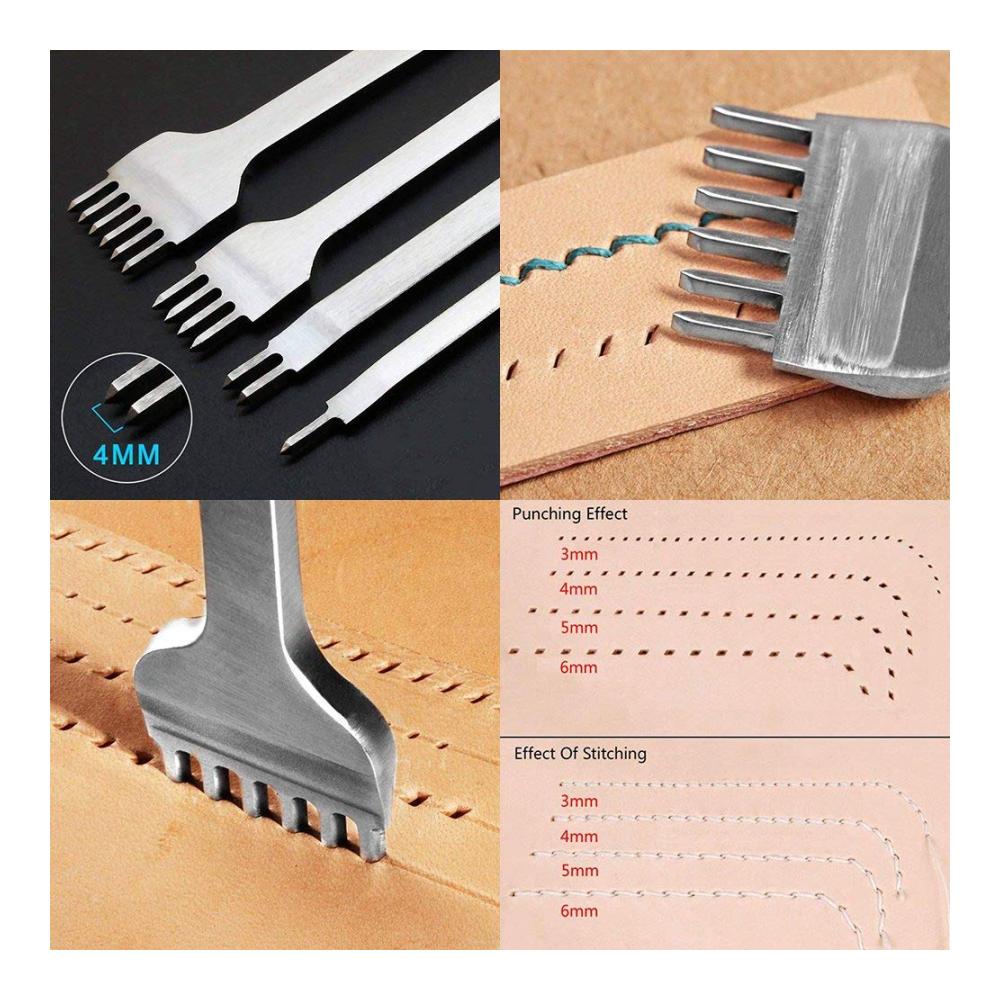 Hochwertige Leder-Bastelschere mit 4 mm Diamantlöchern für präzises Stanzen | Ideal für Nähprojekte Lederhandwerk und mehr | Inklusive 1/2/4/6 Stiften