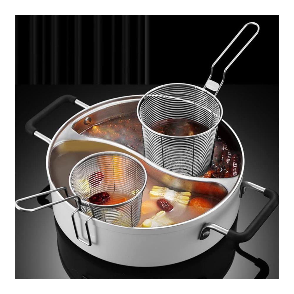 Premium Edelstahl Sieb Set - 2 Stück Hot Pot & Spitzsieb | Robuste Haushaltssiebe für Küche | Silberfarbenes Sieb-Set inklusive praktischer Haushaltsschaufel | Vielseitige Küchenhelfer