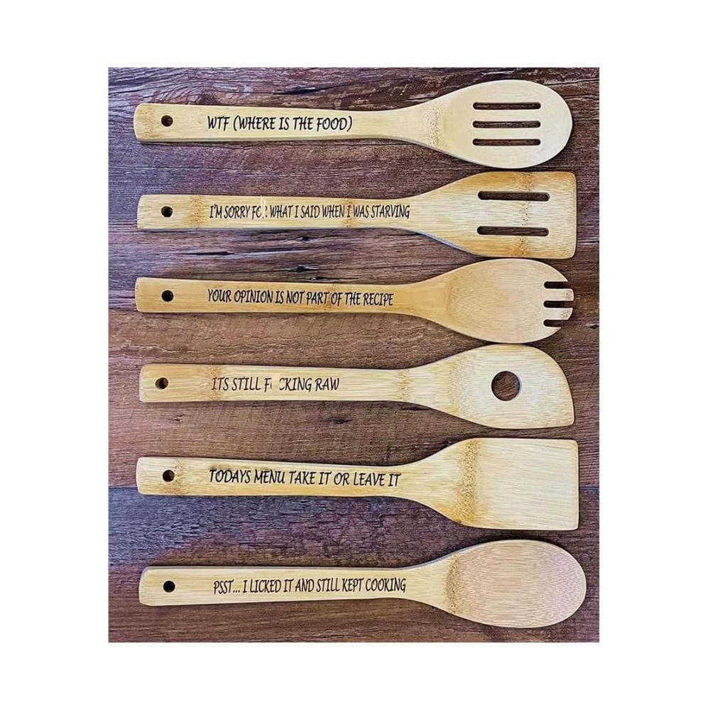 Lustiges Kochlöffel-Set 6-teilige Holzlöffel mit Gravur Kaffeelöffel mit witzigen Sprüchen einfach zu installieren und verwenden. Perfekt für kreative Küchenfreuden