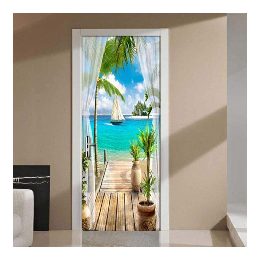 Verwandeln Sie Ihre Tür mit unserem 3D Türaufkleber! Selbstklebendes Türposter für Kinderzimmer mit maritimem Design. Fototapete aus PVC für kreative DIY-Wandgestaltung. Dekorative Türfolie mit Segelboot-Motiv. Verschönern Sie Ihren Raum mit unserem selbstklebenden Wandbild - 70 x 200 cm