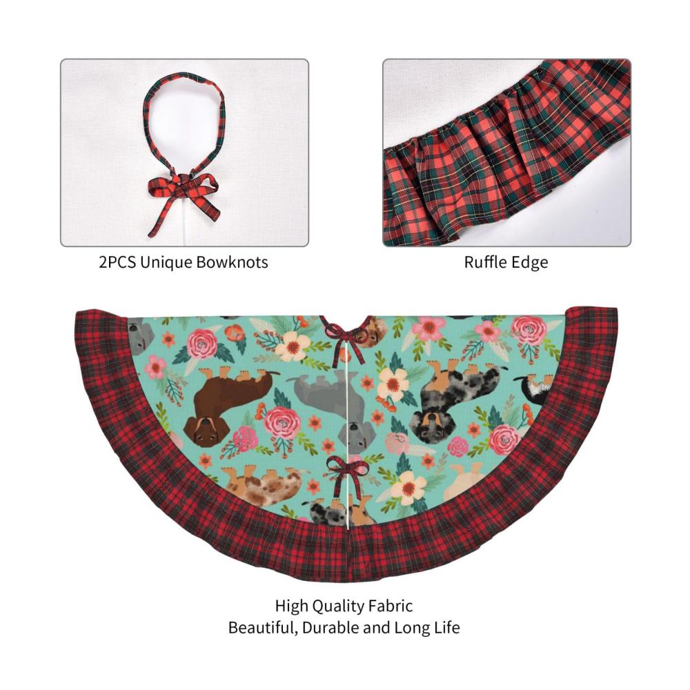 Personalisierbare Weihnachtsbaumdecke & Matte - Hund mit Blumenmuster für drinnen & draußen - Dekoration für Zuhause Party & Feiertage - Weihnachtsbaumständer inklusive