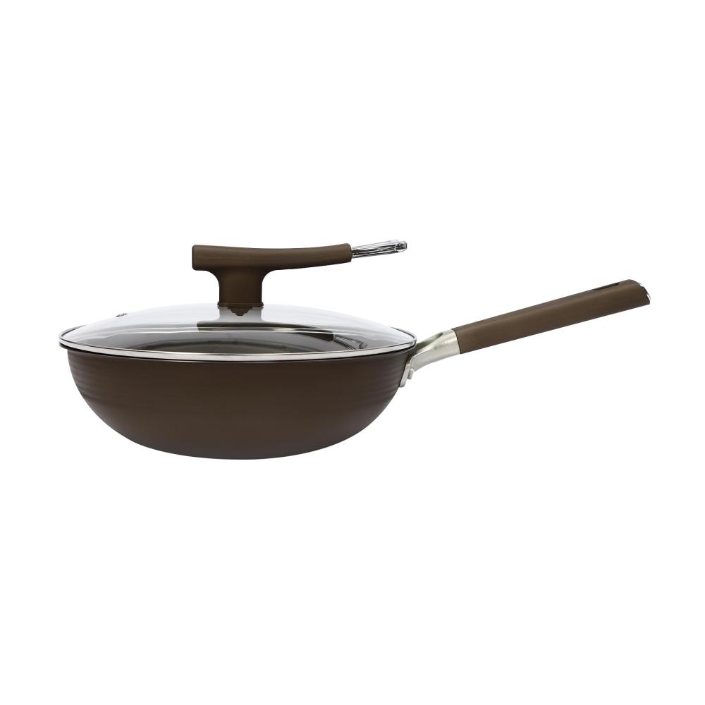 Premium 32cm Edelstahl Bratpfanne mit Deckel - Antihaft Kochpfanne für Alle Herdarten - Universelle Pfanne mit Vertieftem Boden für Perfekte Bratergebnisse - Robuste Beschichtung für Müh