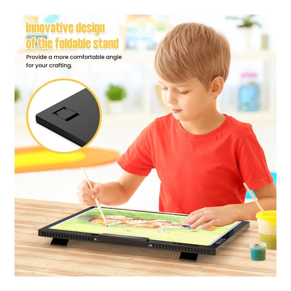 Wiederaufladbare Leuchtkästen Kabelloser A4 Leuchttisch mit LED-Licht Akku und Ständer – Ideal für Diamond Painting und Tracing – 6 Helligkeitsstufen Clip perfekt für Kinder (Schwarz