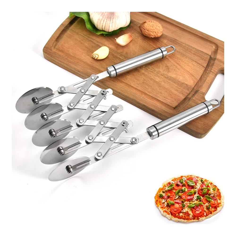 Entdecken Sie müheloses Schneiden mit unserem hochwertigen Pizzaschneider! 5-Rad-Design für präzise Teig- und Gebäckteilung. Robuster Edelstahl bequemer Griff - der perfekte Küchenhelfer