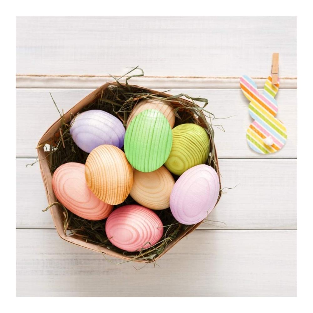 Bunte Ostereier Figuren Set - 12 Stück Holz-Eier zum Dekorieren und Aufhängen - Perfekt für Ostern Basteln und Dekorieren - Ca. 4 cm Große Holzeier zum Bemalen und Verschönern