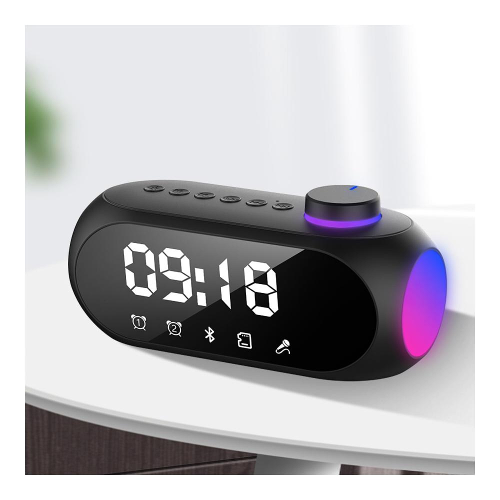 Digitaler LED Wecker mit einstellbarer Anzeige und farbigem Nachtlicht - USB wiederaufladbarer Wecker mit Bluetooth-Lautsprecher FM-Radio und Dual-Alarm - Moderne Uhr für Schlafzimmer und Büro