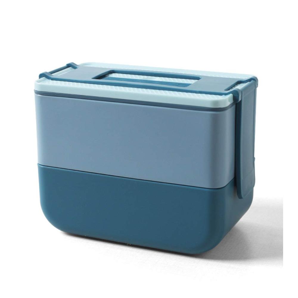 Praktische Lunchbox mit Griffen - BPA-freie Bento-Boxen für Erwachsene und Studenten - 2-lagiger Lebensmittelbehälter mit 900 ml Kapazität - Mikrowellen- und spülmaschinengeeignet (Farbe A Größe