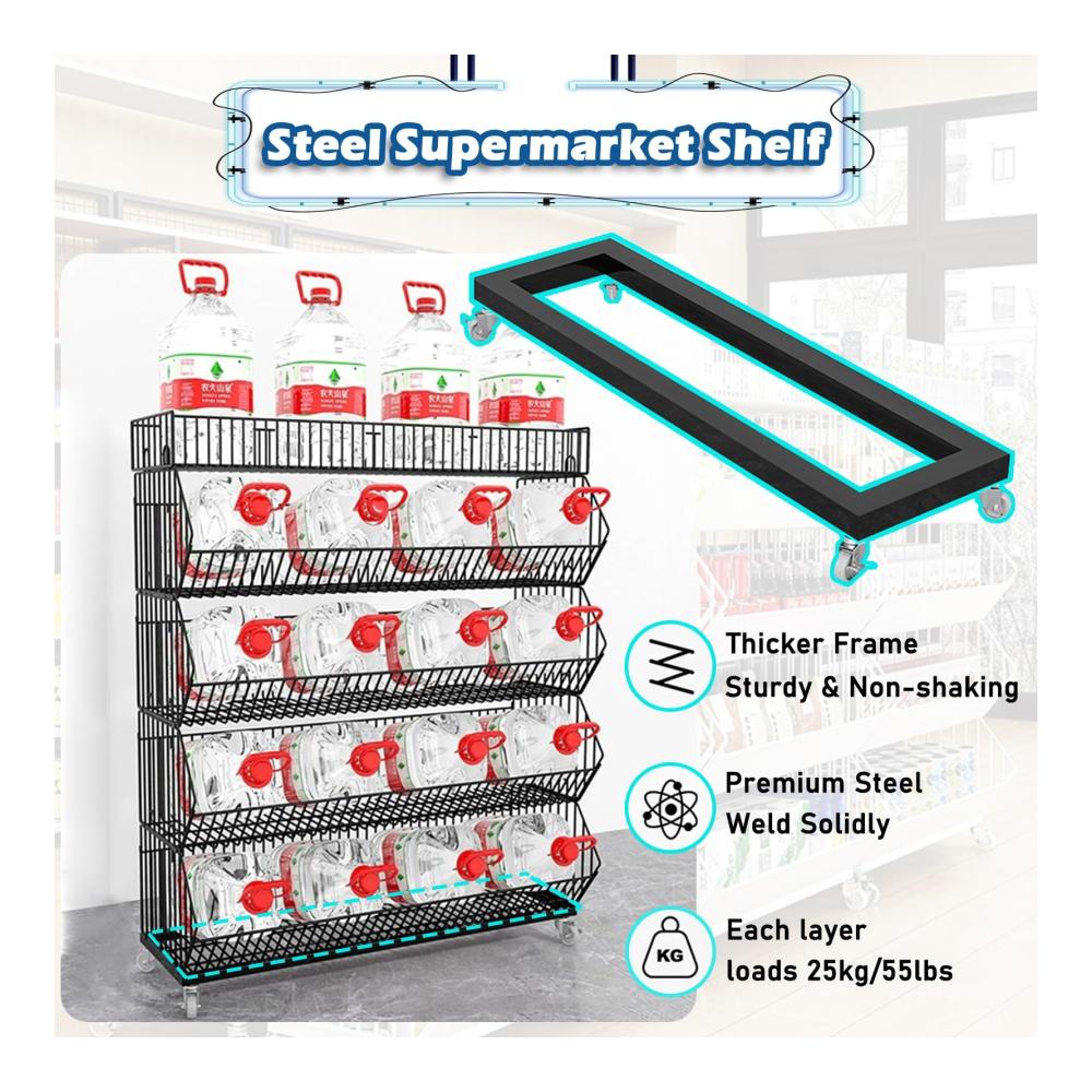 Praktisches Küchenorganisationszubehör 5-stufiges Drahtregal auf Rädern für Snacks & mehr! Ideal für Supermärkte Garagen & Einzelhandel