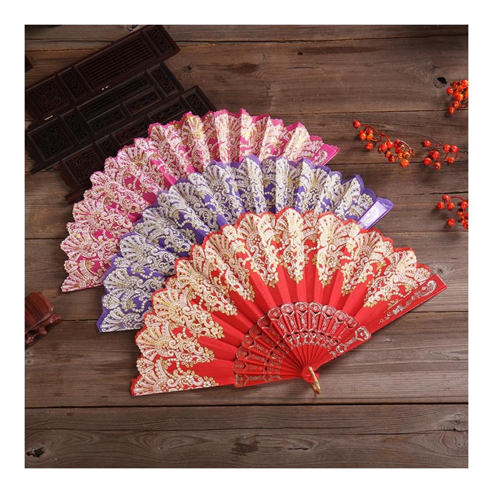 Elegante Zeremonie Handfächer - Vintage Spitze für Hochzeit Tanz & Dekoration - Chinesischer Stil - Faltbar & Stoff - Perfekt für Sommer Halloween & Karneval