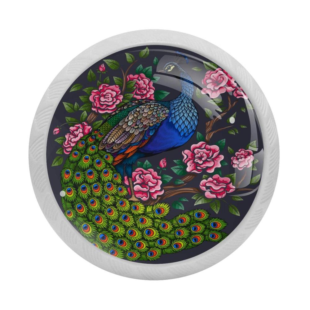 Entzückende Vintage Pfau Blume Schubladenknäufe mit eleganten Henkeln & Griffen | 4er Set für Kommoden Schränke & mehr