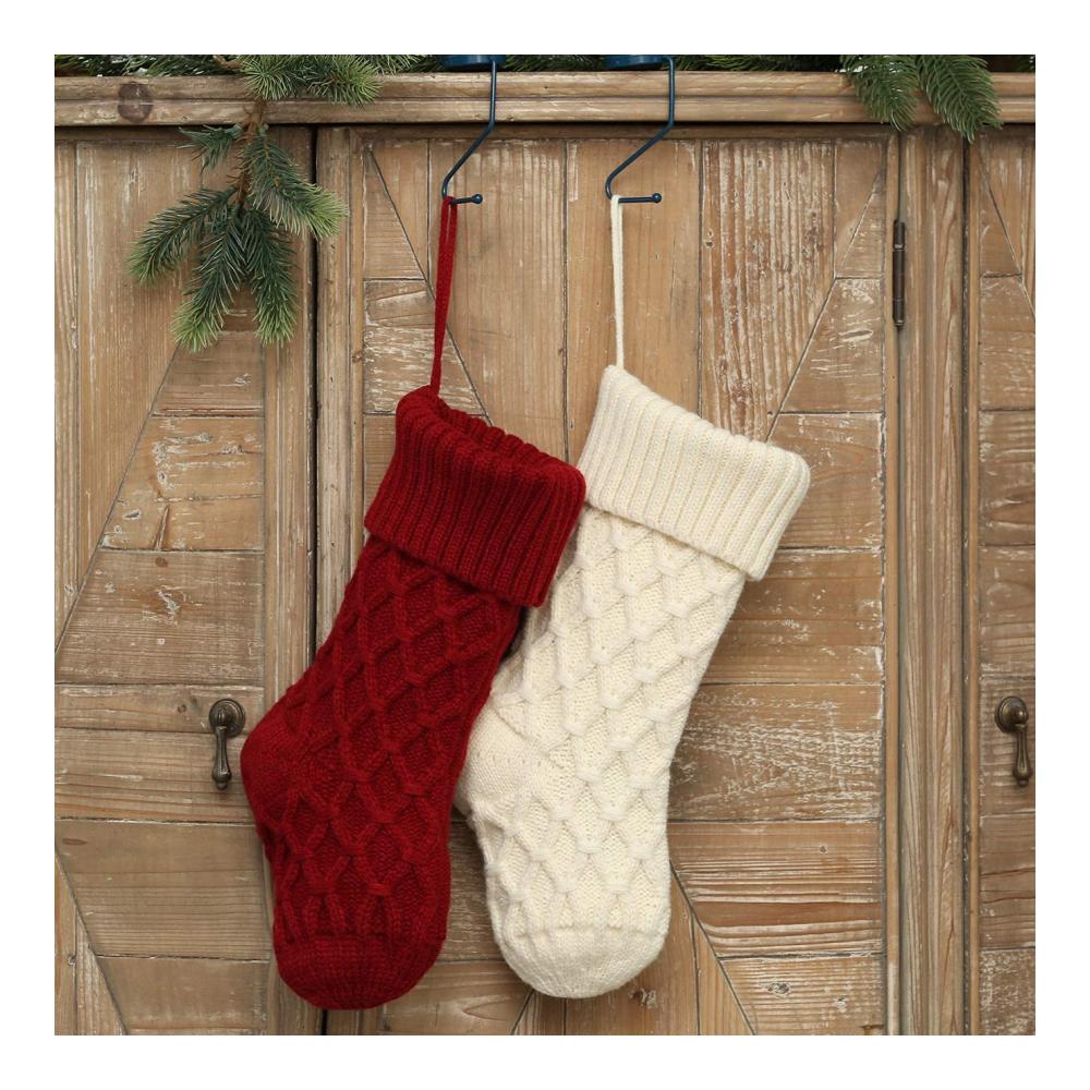 Klassische Nikolausstiefel im 3er-Pack Zopfstrick-Weihnachtsstrümpfe 356 cm groß perfekte Dekoration Geschenk-Set für fest