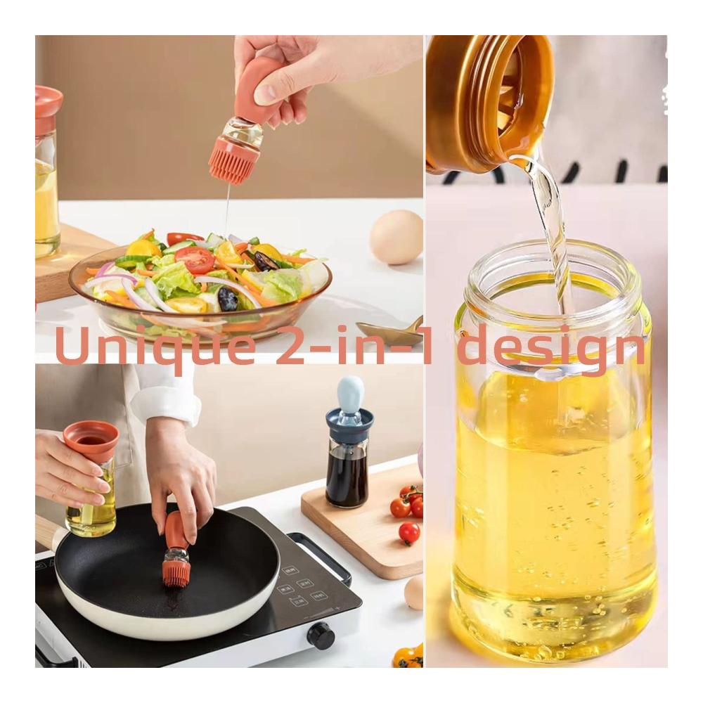 Hochwertiger Backpinsel und Ölflasche Set – 6 oz Auslaufsicherer Glas-Ölspender mit Silikonpinsel – Ideal für Küche Grillen und Backen – Spülmaschinenfestes Oliveöl-Flaschenset
